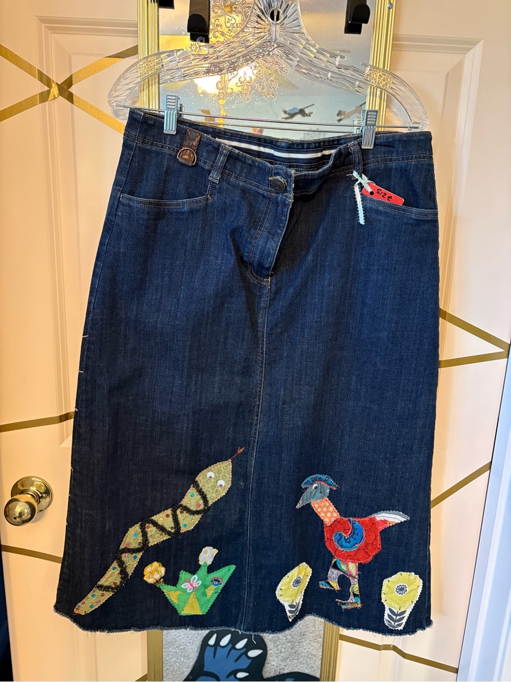 Art to Wear Lands’ End denim midi skirt size 12 Snakes & Spiders!